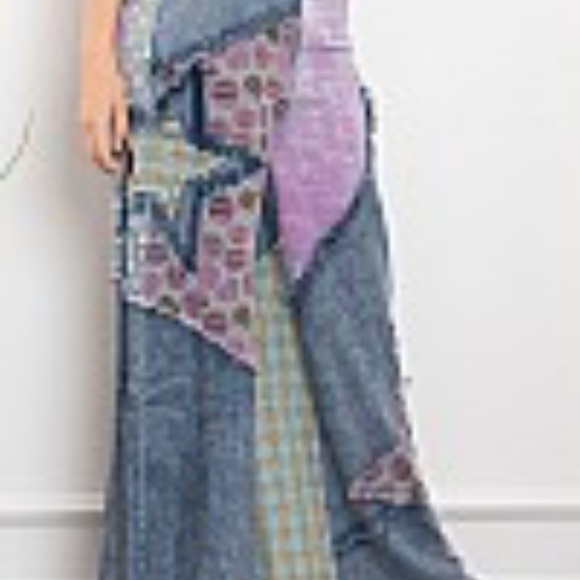 🌟SALE 054 BlueVelvet Star Patchwork Chambray Pants FIRM - Picture 4 of 11